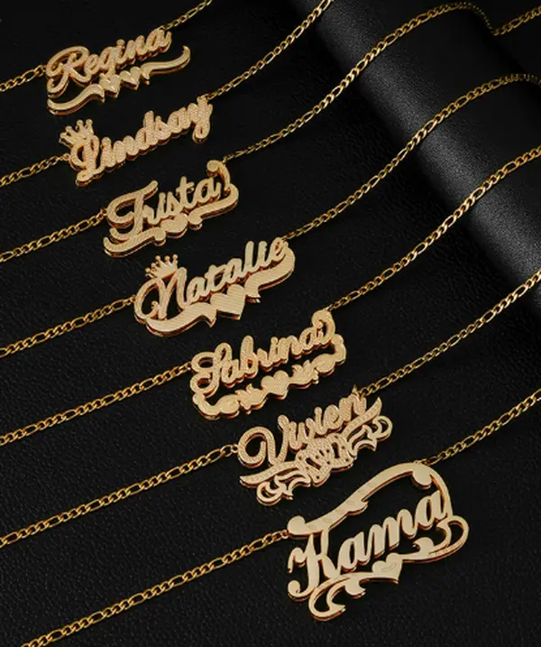 GGIRL 18K Gold-Plated Double-Layer Plated Pendant Custom Name Necklace, Calligraphic Handwritten Name Tag, Engraved Stainless Steel Jewelry, Anniversary, Valentine'S Day, And Birthday Gifts