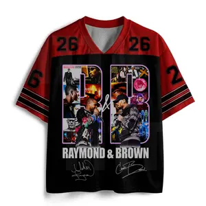 Retro 26 R&B Tour Mesh Jersey, V-Neck Casual Graphic Tee, Short Sleeve Unisex Hip Hop Sports Streetwear T-Shirt, Suitable Gift For Men and Women