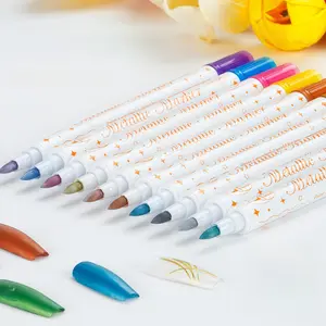 Erasable Nail Art Doodle Pens, 12 Metallic Acrylic Pens, Quick-Dry, Vibrant Colors, Silver Color, Copper Color, Soft Colors