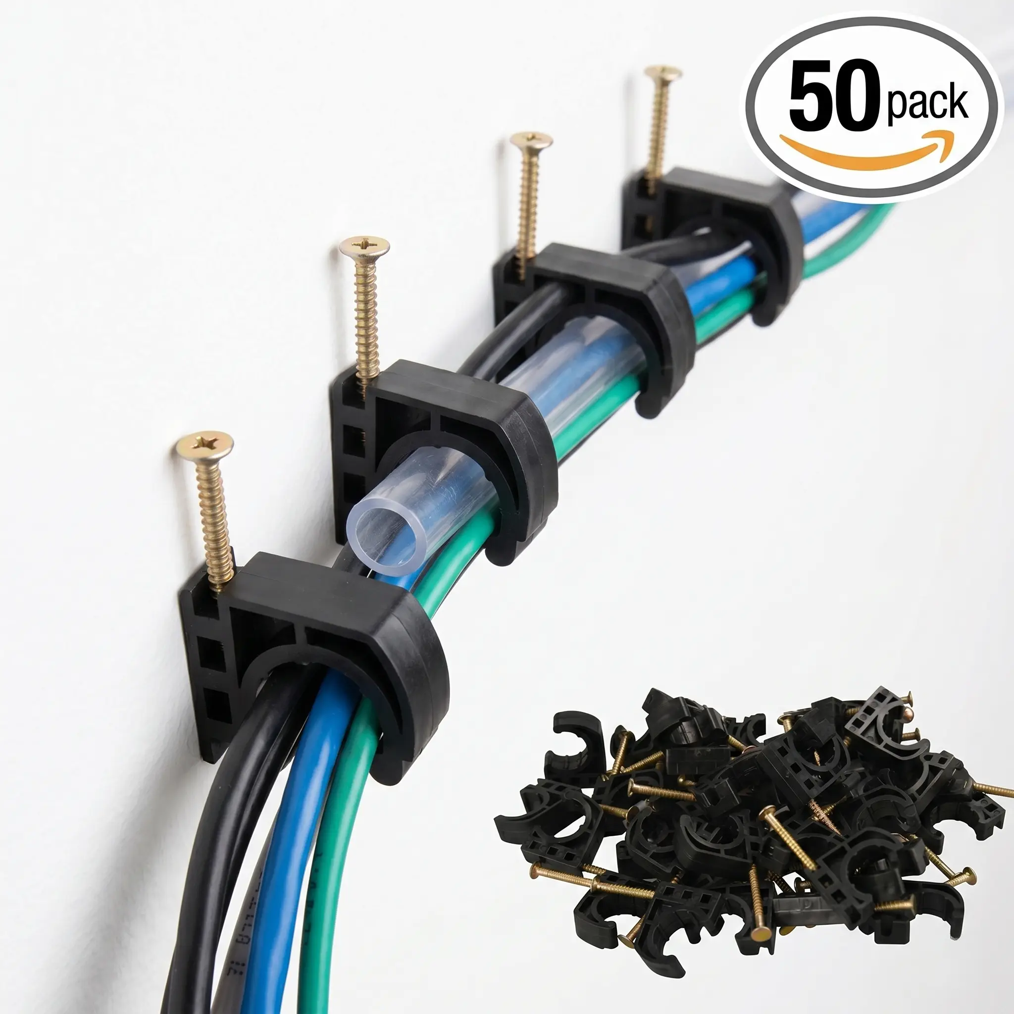 50-Pack 1/2" J-Hook Clamps with Nails Set, Plumbing Pipes & Fittings for PEX, Copper, CPVC Tubing Connections