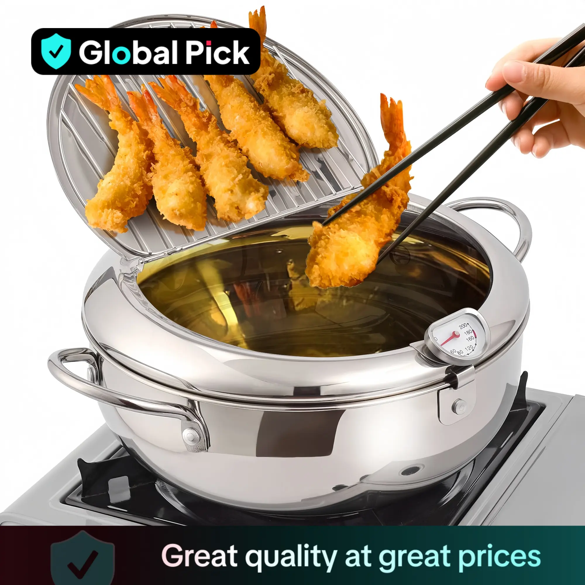 Stainless Steel Deep Frying Pan with Lid, 1 Count Non-stick Deep Fryer with Oil Drip Filter Rack for Fried Chicken