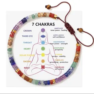 Pulsera de 7 chakras con tarjeta de significado, pulsera de chakra energético y emocional de ansiedad curativa a de cristal de piedra natural pequeña.