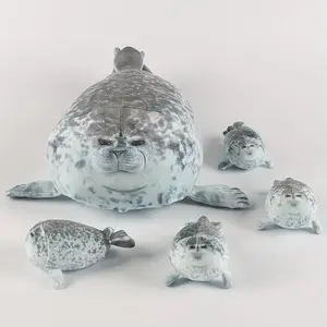 36cm/14.17in Chubby Blob Seal Plush with 4 Little Seal Plushies in Her Tummy - 3D Novelty Sea Lion Soft Stuffed Animals, Great Halloween, Christmas, Gifts