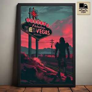 [Unframed] Welcome to New Vegas Fallout Poster, Neon Sign Wall Art, Wasteland Video Game Print, NCR Ranger Decor, Gamer Gift