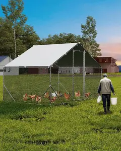 Large Metal Chicken Coop, Chicken Run for 6/10 Chickens, Outdoor Walk in Poultry Cage with Anti-UV Cover and Waterproof, 6.56 x 9.84 x 6.56 ft