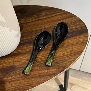 2pcs High-End Crystalline Ceramic Spoons, Vintage Creative Dessert Spoon, Microwave Safe, Dishwasher Safe, Multi-Purpose Tableware