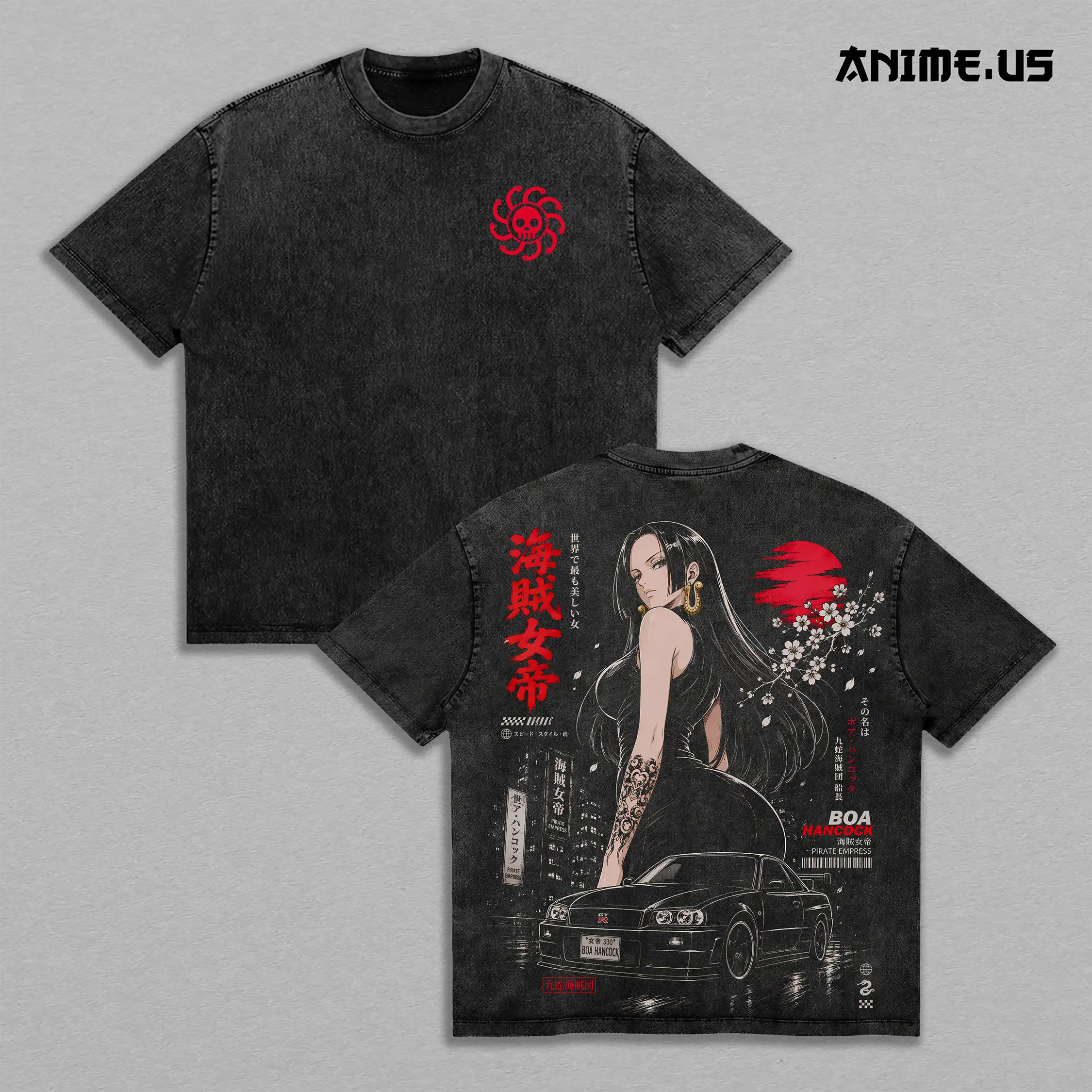 Boa Hancock Pirate Empress OnePiece Anime Graphic Vintage Washed Shirt, Heavyweight Cotton Oversized Manga Tee, Japanese Streetwear Apparel, Retro Gift For Anime Fans