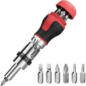 8 in 1 Stubby Ratcheting  Multi  Tool  in  with 6 CRV Bits Phillips, Slotted, Torx,180  Pivoting Adjustable Angle Screw Driver Set for Tight Spaces