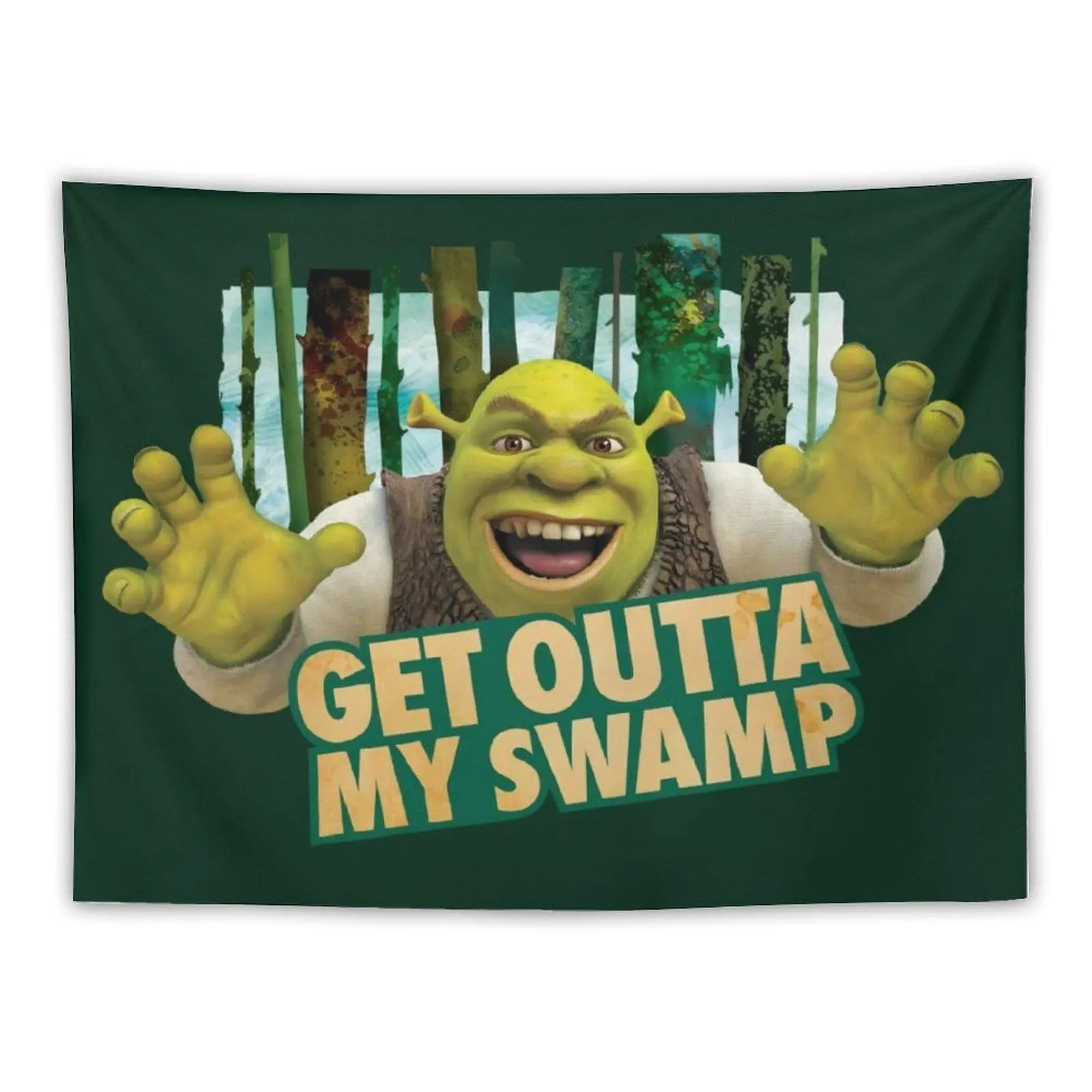 Shrek "Get Out of My Swamp" Large Funny Tapestry (60in x 40in) - Home Decor Hanging Wall Art, Dorm Room Aesthetic Flag Banner