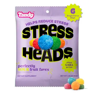 Tandy Stress Heads GABA Amino Acids Gummies I Perfectly Sour Fruit Faves Flavor Gummies Helps Support Stress Relief I Gluten-Free Fast-Acting Dietary Supplement Gummy I 6-Pack