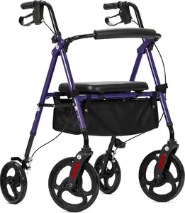 Rolling Walker with Padded Seat and Backrest, Wheeled Rollator with 10” Wheels for Adults and Seniors, Purple