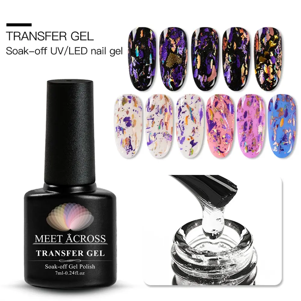 MEET ACROSS 7ml Transfer Gel, Nail Foil Glue Gel for Nail, Foil Gel Transfer for Nails Art Stickers Strong Adhesion Foil Transfer Gel Soak Off Salon DIY UV LED Lamp Required Nail Art Products Nail Art Supplies