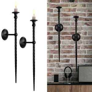 Twisted Design Metal Wall Holders Modern Black Metal Candle Sconces with Candles - 2pcs, Twisted Design Wall Mount Holders for Living Room, Dining Area, Hallway - Perfect for Halloween, Christmas, Thanksgiving Decor Home Accessories outdoorfun