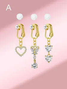 Oxidized Zirconia No Piercing Belly Ring Butterfly Clip-On Fake Belly Button Ring Party Nightclub Accessory with Pain Relief Silicone Pad Heart Design Sparkle Sparkling Zircon Inlay Zirconia Inlays
