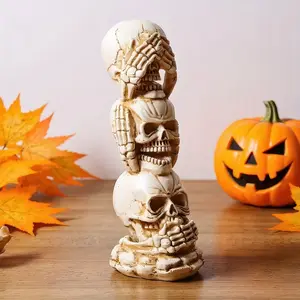 Halloween Skeleton Resin Decoration, See No Evil Hear No Evil Speak No Evil Stackable Skull Statue, Room and Holiday Accessories