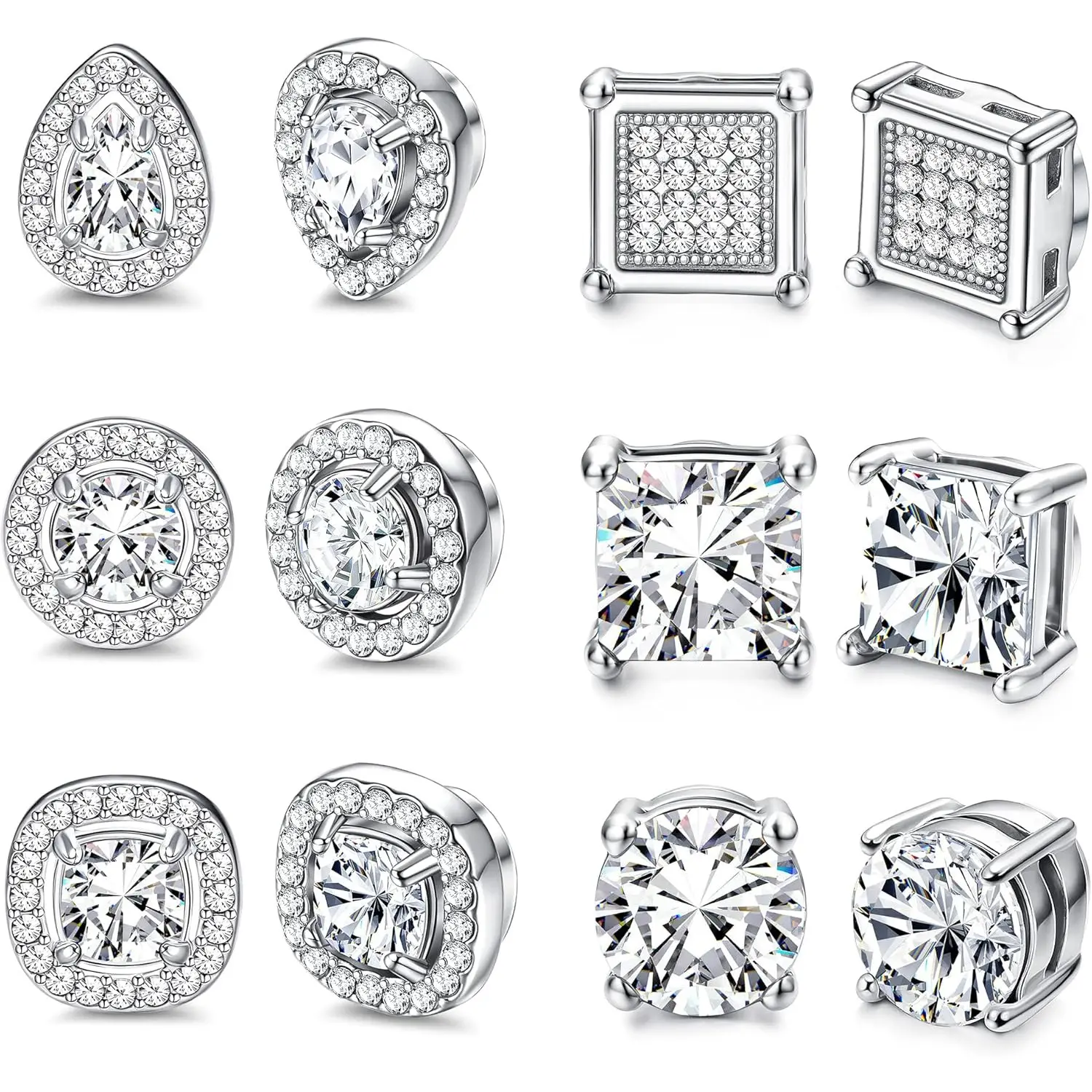 ZELORES 6-Pair Multi-Style Magnetic Earrings Set - Unisex Stainless Steel Circular Stud Ear Clips with Rhinestones, Metal Coating, Hypoallergenic No Ear Holes Fake Earrings for Daily Wear, Gift Option, Circular Stud Earrings