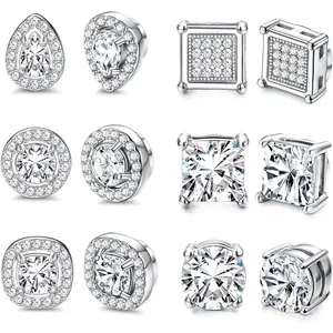ZELORES 6-Pair Multi-Style Magnetic Earrings Set - Unisex Stainless Steel Circular Stud Ear Clips with Rhinestones, Metal Coating, Hypoallergenic No Ear Holes Fake Earrings for Daily Wear, Gift Option, Circular Stud Earrings