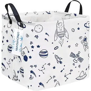 Square Baskets Waterproof Canvas Children Laundry Nursery Hamper for Shelves Gift Baskets Toy Organizer Room (Square spaceship)