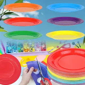 72PCS Paper Rainbow Plates, 7 inch Waterproof Durable Disposable Party Supplies for Birthday, Picnic, All Seasons