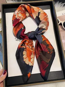 Bright Floral Print Women’s Scarf, 27.6 Inch Elegant Neck Accessory, Versatile Fashion for Spring and Summer Style