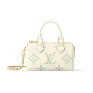 Louis Vuitton Speedy Monogram Empreinte Leather Nano Bag with Detachable Chain and Zipper Closure in Latte White and Matcha Green for Women