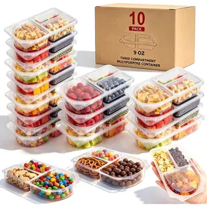 3 Compartment Snack Containers with Lids & 9oz Meal Prep Containers, Reusable Snack Pack Containers, BPA-Free Leakproof Small Food Storage, Perfect for Work, Travel & On-the-Go (10 Sets)