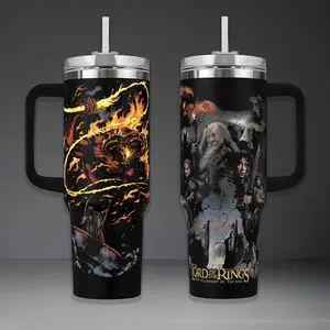 Lord of the Rings 40oz Tumbler with Handle | The Fellowship of the Ring Vintage Graphic Travel Mug | Gandalf vs Balrog  Tumblẻ 20oz No Handle Epic Fantasy Movie Fan Gift | Heavy Duty Stainless Steel Cup with Straw