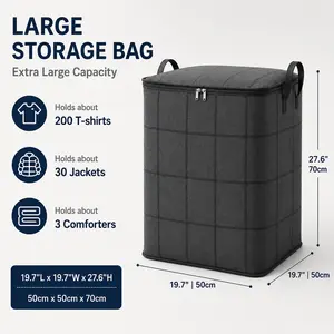 Extra Large Moving Bags with Zipper, Foldable Fabric Storage Organizer for Clothes, Blankets, Comforters, Bedding and Sweaters, Closet, Bedroom and Moving Day Use