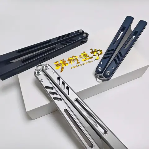 Balisong Trainer – False Edge Practice Flipper, 7075 Aluminum Handles, Unsharpened Blade, Bushing Pivot, Beginner to Intermediate
