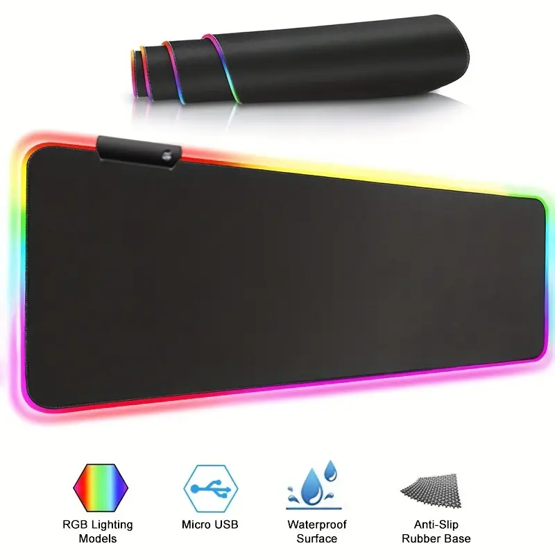 7 Colors RGB Gaming Mouse Mat Pad,Waterproof Computer Keyboard Mousepad Mat, Extra Large Extended Soft LED Mouse Pad with 7 Lighting Modes(31.5 x 11.8 Inch)