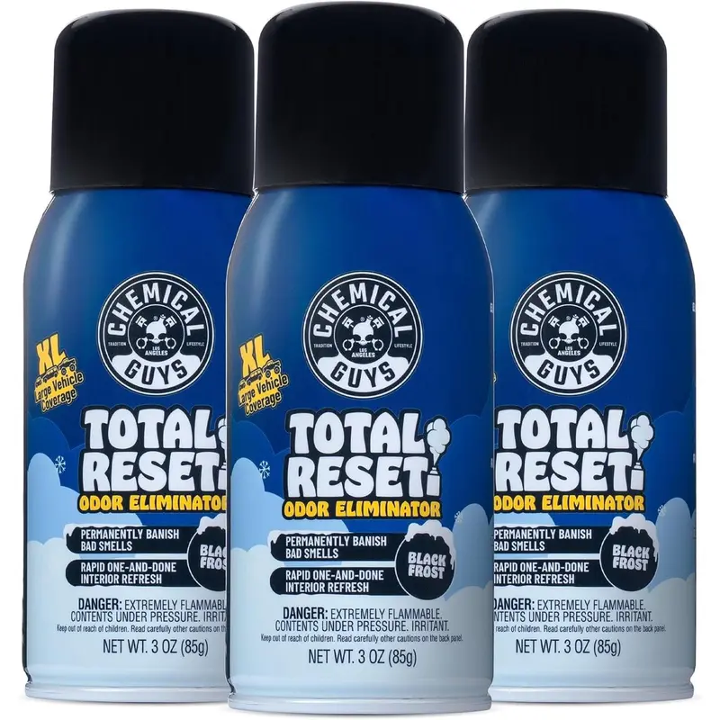 Chemical Guys Total Reset Deodorizer Odor Eliminator Aerosol, 3 oz Auto Accessories Interior Spray, Whole-Car Odor Hit, Smoke & Pet Remover, AC-System Targeting, Revives Stale Car Interiors, Cleaning Solution