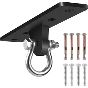 Heavy Bag Hangers Brackets, Heavy Duty Swing Hangers, Swing Set Accessorie for Indoor Outdoor Playground, with 4 Wood Screws and 4 Expansion Bolts (Black, 4 Holes Ceiling Anchor)