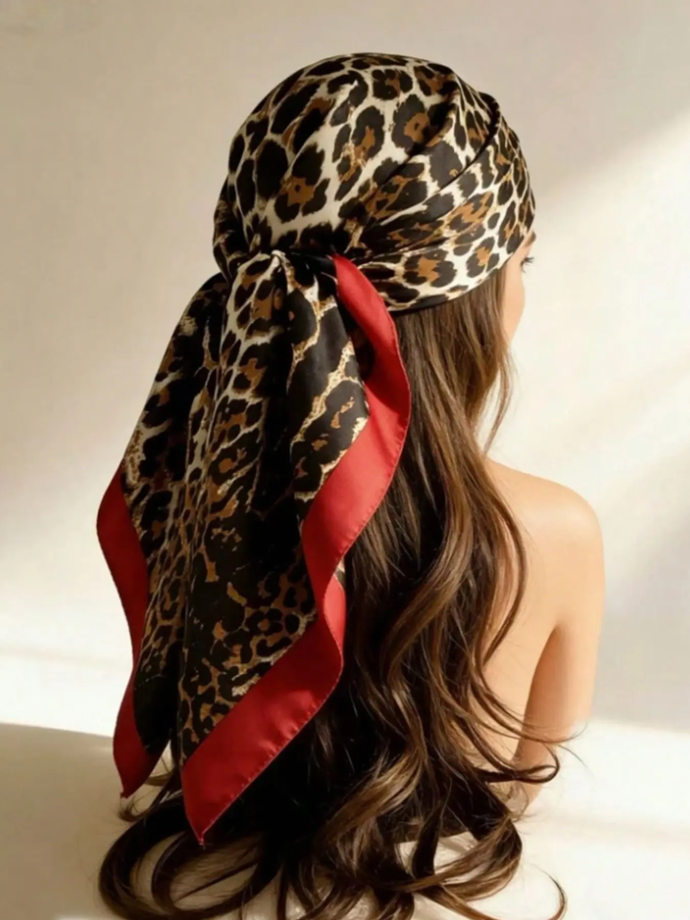 Women's Fashion Leopard Print Silk Scarf, 90cm X 90cm Soft Breathable Headscarf, Turban, Daily Decoration Sun Protection Wrap, Head Scarf Turbans