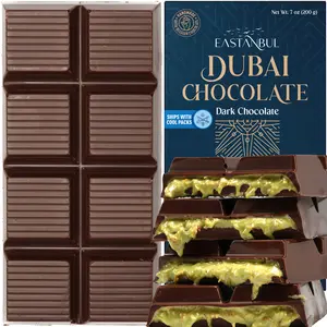 [Father's Day Special] Eastanbul Dubai Dark Chocolate Bar with Pistachio & Kunafa, 7oz Viral TikTok Chocolate with Phyllo Dough | Ice Pack Included