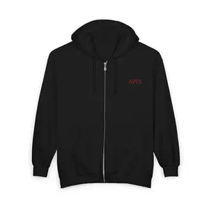 Red Outline Rose Back Graphic Zip Hoodie | APEX Chest Logo
