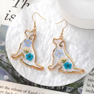 New Original Blue Series Dried Flower Earrings Geometric Heart-Shaped Face Design Natural Flower Jewelry Earrings for Women