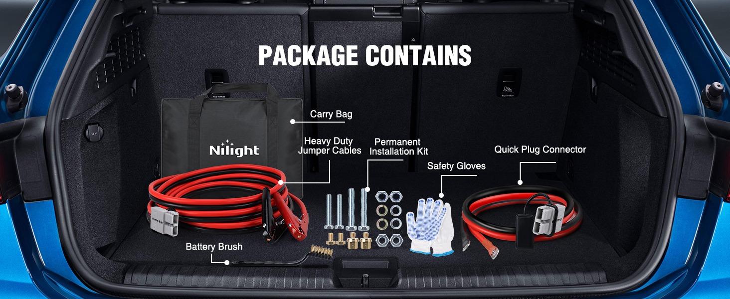Nilight 0 Gauge 25 Feet Heavy Duty Jumper Cables 1000 Amp Booster Battery Cables with Permanent Installation kit and Quick Connect Plug Includes carrying bag for 12V & 24V Cars SUVs and Trucks summervibes fathersdaygift,father'sdaygifts
