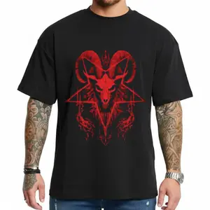 Men's Oversized Loose Soft Graphic Hoodie - Halloween-Themed, Dark Gothic Casual Streetwear, Digital Printed Baphomet Demon Design, Unisex Outdoor Outfit, Halloween-Themed Men's Hoodies