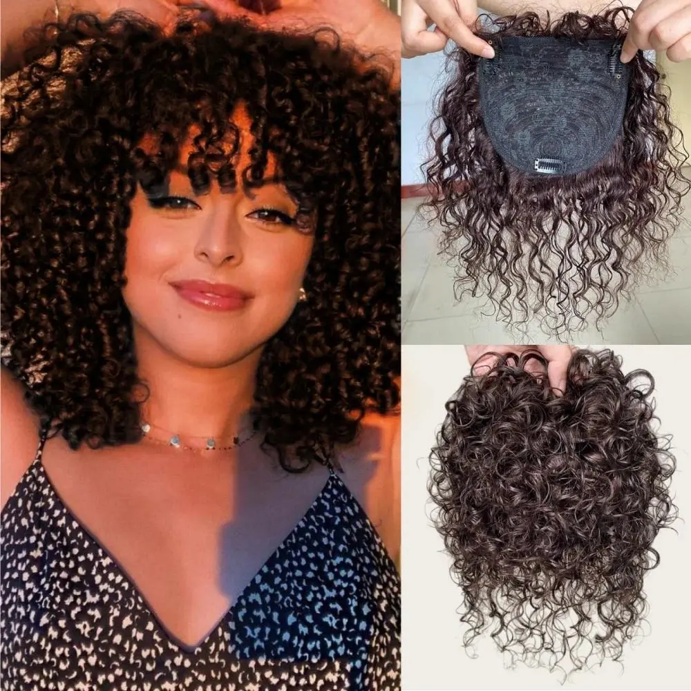  Human Hair Topper Clip Wig for Women Short Curly Hairpiece for Thinning Hair Invisible Seamless 13X14 CM