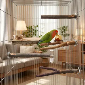 Set of 4 Eco-Friendly Natural Wood Parrot Chew Toys, Wood Playground Perch with Branch Perches, Pet Bird Accessories for Small Birds and African Greys, Eco Friendly Products, Set Of Four,summervibes