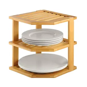 Cabinet Organizer Shelf -Organizer for Cabinet Space Saver, Stackable Bamboo Corner Shelf for Dishes, Bowls, Bread Pantry, or Bathroom Shelf Kitchen Rack Decor