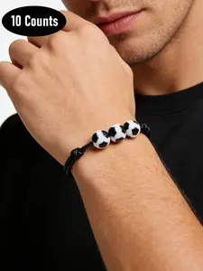 10pcs/set Football Decorative Braided Wristbands, Beaded Bracelet Set, World Cup Fashion Jewelry, Perfect Gift for Sports Lovers