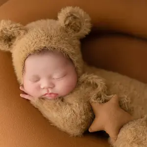 Cute Baby Bear Set, Plush Hat and Clothes, Lifelike Realistic Newborn, Funny Infant Baptism Gift, Family Gathering Decoration, Perfect Present