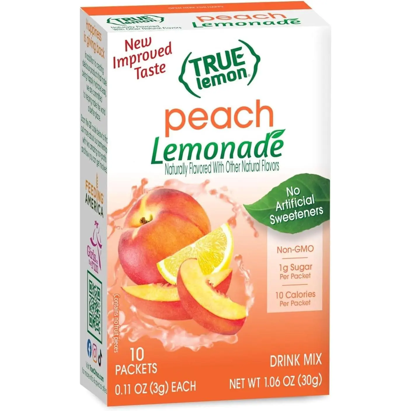 True Lemon Peach Lemonade 10ct (Pack of 1) - Drink Mix - No Artificial Sweeteners, Low Calorie - Powdered Drink Mixes & Flavors - Water Flavor Packets & Water Enhancer with Stevia