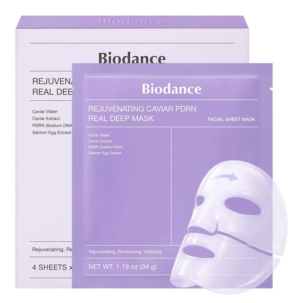 Rejuvenating Caviar PDRN Real Deep Mask, Overnight Hydrogel Face Mask, Skin Firming, Radiance, Enhancing Skin Recovery, Korean Skin Care, Self Care Gifts for Women | 1.19oz(34g) x 4ea