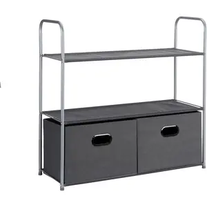 Amazon Basics Freestanding Closet Organizer with Fabric Bins, Drawers and 3 Shelves, Easy to Assemble, Grey, 32.7" x 12.2" x 31"