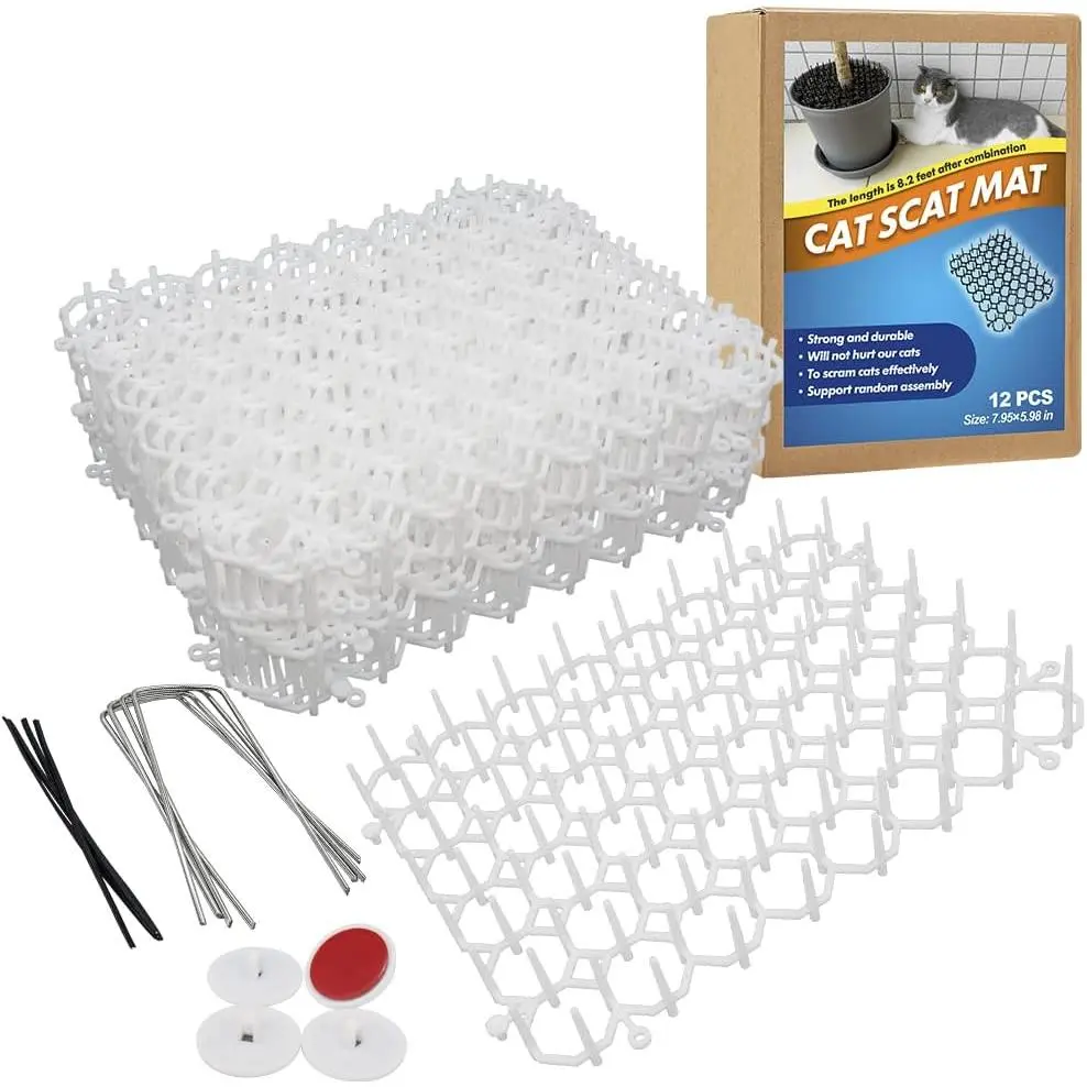 12 Pack  Deterrent Mat, 6 x 8 in Scat Mat with Spikes, Keep Cats  from , Indoor Furniture & Outdoor Garden Fence - Pet Repellent Barrier