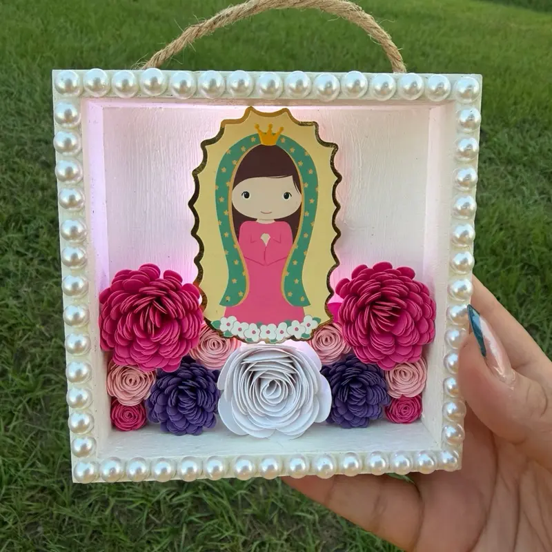 Virgencita mini shadowbox 5x5” with light