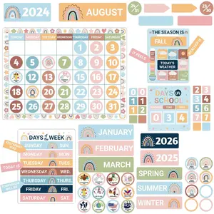 132 count Boho Rainbow Bulletin Boards Calendar for Classroom Wall Decor, with Days of The Week, Days in School, Weather Season Chart, Holiday & Birthday Cards,  to School Decoration