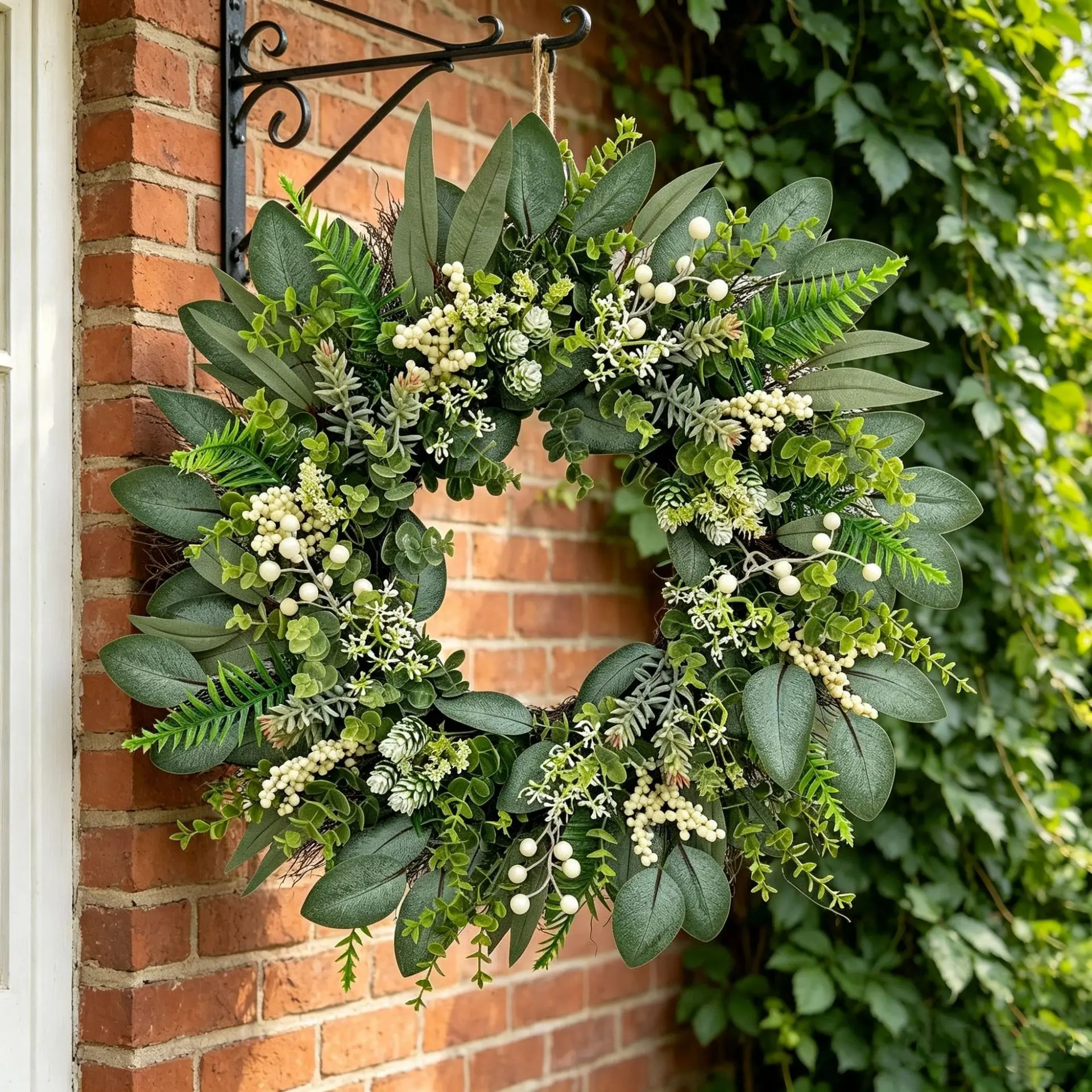 24-Inch Artificial Eucalyptus Wreath, Eucalyptus Starburst Door Wreath, Eucalyptus Leaves Wreath, Large Spring Summer Wreath, Holiday Door Decor, Seasonal Home Decor, Decorative Wreath